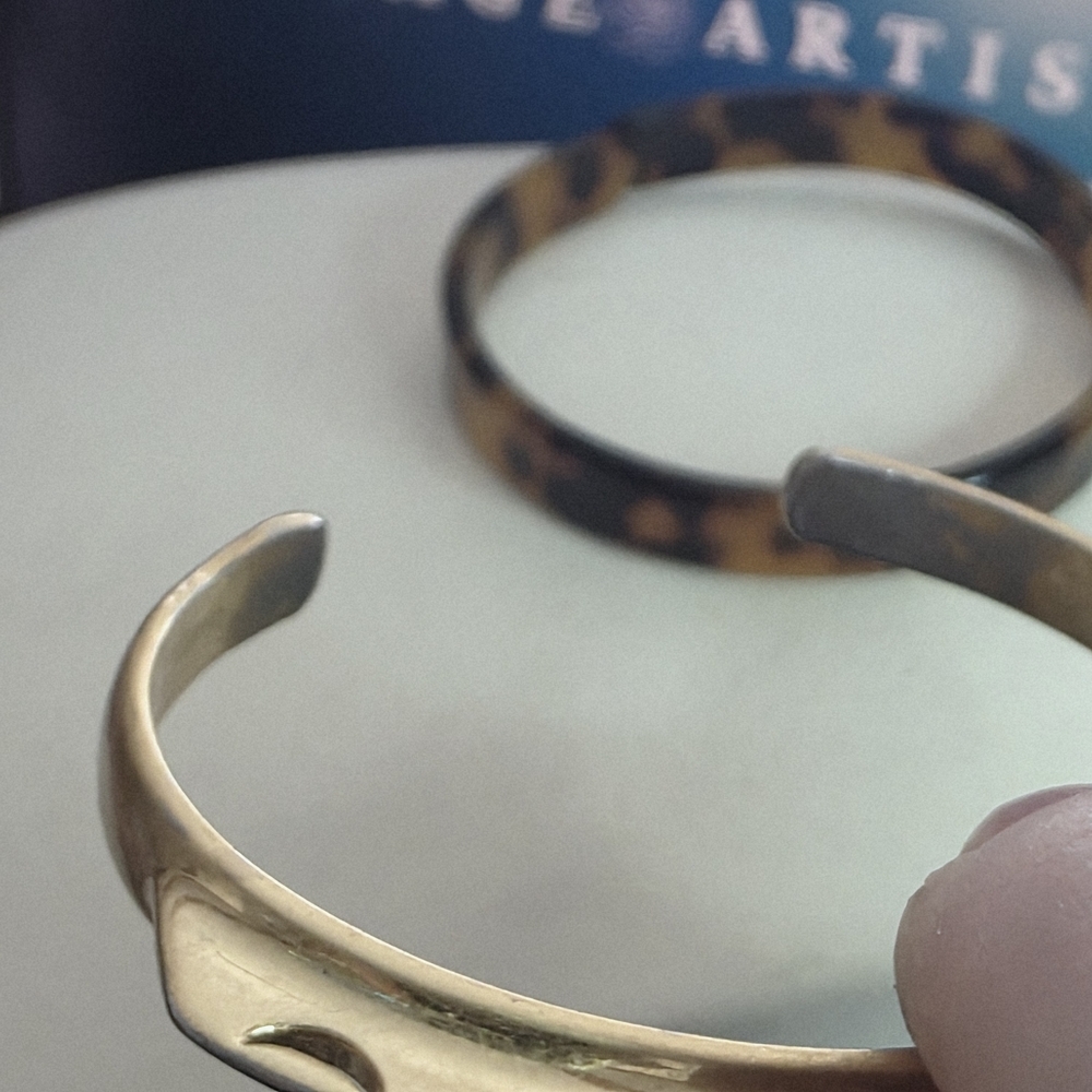 Madewell Gold Tone Cuff Bracelet Tortoise Bangle Stack Set Vintage Style - Picture 6 of 9